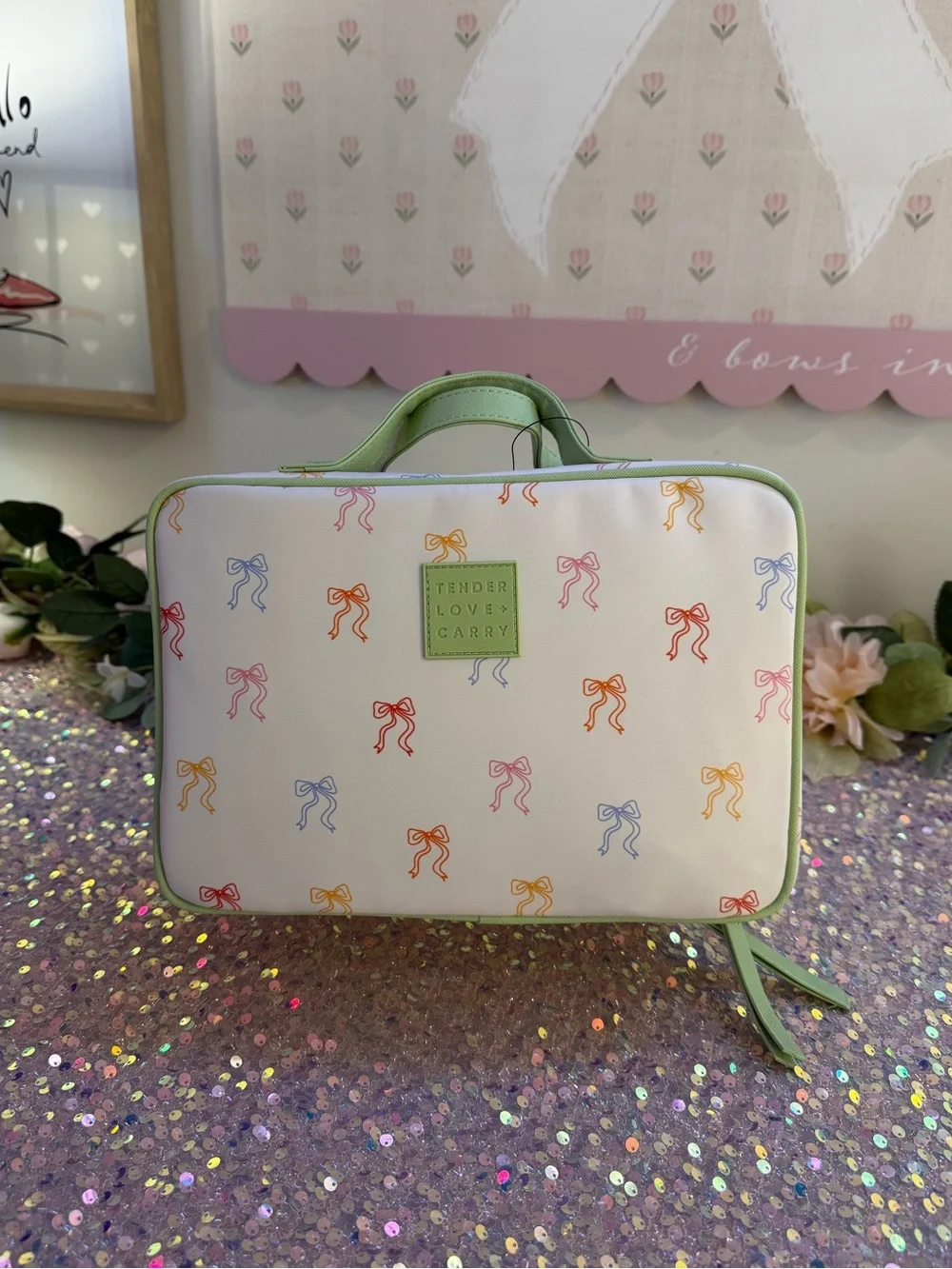 NWT Tender Love + Carry Toiletry Weekender Bag in Multi Color Ribbons Pattern